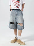 Wiaofellas  -  Men's Ripped Denim Shorts Fashionable Summer Slim Shorts with Distressed Ripped Design Holes Korean Style Short Jeans Male D58