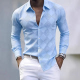 Wiaofellas  -  Men's Tropical Palm Print Long Sleeve Shirt Turn-Down Collar Slim Fit 4-Way Stretch Luxury Dress Shirt Casual Streetwear Tops