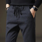 WIAOFELLAS  -  Size 28-38 Men Pants Spring Autumn Winter  Casual Cotton Slim  Straight  Long Business Chinos Slacks Black Blue Grey Thick