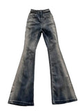 WIAOFELLAS  -  Niche Style Washed Gradient Blue High Elasticity Floor-length Casual Micro-flare Slimming Denim Jeans For Men Women Trendy