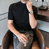 WIAOFELLAS  -  Fashion Spring New Short Sleeve T Shirt For Men Clothing Streetwear Turtleneck Solid Casual Slim Fit White Tee Shirt Homme