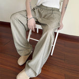 WIAOFELLAS  -  Vintage Striped Textured Lace-up Trousers Men Streetwear Fashion Loose Straight Pants Mens Spring Trendy Pleated Draped Bottoms