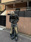WIAOFELLAS  -  New Vintage Wide-leg Jeans Vintage Washed Yellow Do Old Classic Y2K Pants Nostalgia Loose Straight Pants Korean Streetwear Men's