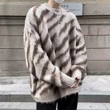 WIAOFELLAS  -  Hong Kong style lazy striped contrasting sweater for men in autumn and winter fashion brand versatile casual loose jacket
