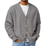 WIAOFELLAS  -  New Men's Casual Long Sleeve Sweater Cardigan V-neck Loose Top Autumn Winter Fashion Versatile Jacket For Male Knitted Coats
