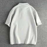 WIAOFELLAS  -  Blended bead fabric heavy polo shirt men simple small letters embellished American casual loose short sleeves