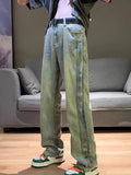 WIAOFELLAS  -  Spring Autumn Blue Wide-leg Jeans Men Fashion Retro Baggy Harajuku Jeans Streetwear Loose Hip-hop Straight Denim Trousers Mens