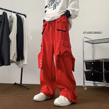 Wiaofellas  -  American Retro Plush Fleece Overalls for Men Loose Hip Hop Street Dance Drawstring Long Trousers Trendy