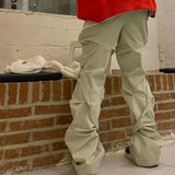 WIAOFELLAS  -  Spring Autumn Pleated Functional Overalls Men High Street Casual Loose Straight Trousers Men Bottom Male Clothes