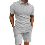 Wiaofellas  -  Men's Summer Suits Solid Color Waffle Lapel Slim-fit Short Sleevett-shirt Casual Fashion Men's Clothing