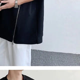 WIAOFELLAS  -  Men Clothing Graphic T Shirts Designed Niche Americian Style Three-dimensional Metal Printed Double Zipper Short-sleeved T-shirt