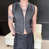 Wiaofellas  -  Knitted Vest Men's Stand Collar Handsome Sweater Vest Korean Streetwear Spring Summer Fashion New Sleeveless T-shirt