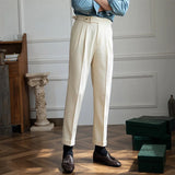 WIAOFELLAS  -  Neapolitan Men's Casual Busin Pants Autumn Season Slim Fit Briti Sle Nine Point Straight Leg Trousers for Young Men