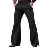 Wiaofellas  -  Men Flare Dress Pants Solid Color Button-down Casual Slightly Flared Trousers Luxury Premium British Elegant Straight Pant S-3XL