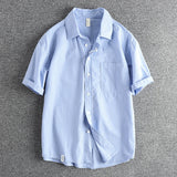 WIAOFELLAS  -  Summer small fresh retro striped short-sleeved shirt men's simple pocket design loose all matching youth thin shirt