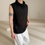 Wiaofellas   -  Men's Fashion T-shirt Ruffled Collar Sleeveless Tees Chic Tank Top Man Hip Hop Streetwear Summer Pullover Wear