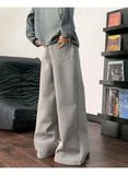 WIAOFELLAS  -  Koreann Style Men Sweatpants Casual Solid Color Drawstring Straight Fleece Bottom Elastic Waist Wide Leg Male Pants