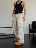 Wiaofellas  -  Men's Cargo Pants Summer Wide Male Trousers Straight White New In With Trend Unique Cotton Aesthetic Fashion Spandex Designer