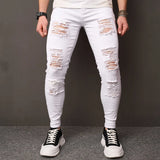 WIAOFELLAS  -  Daily Simple Pencil Pants Men Tight Fit Hole Jeans Spring Summer Fashion Vintage Skinny Stretch Denim Trousers Streetwear
