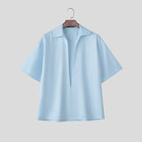 WIAOFELLAS  -  Men's Shirt Lapel Short Sleeve Solid Casual Men Clothing Loose Korean Style Streetwear Shirts Fashion Male Tops S-5XL
