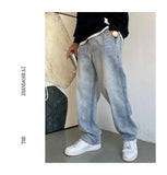 WIAOFELLAS  -  American Casual Cool Retro Retro Retro Light Blue Jeans Men's Straight Leg Loose and Versatile Wide Leg Pants