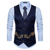 WIAOFELLAS  -  Black Embroidery Suit Vest Men Gilet Homme Brand Slim Fit Waistcoat Men Casual Business Party Wedding Prom Dress Vests XXL