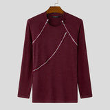 WIAOFELLAS  -  Men Well Fitting Tops Casual Long Sleeve Zipper Design Camiseta Deconstruction Texture Knitted Round Neck T-shirts