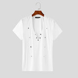 WIAOFELLAS  -  Men T Shirt Solid Color V Neck Short Sleeve Button Skinny Casual Male Tee Tops Streetwear Summer Fashion Camisetas