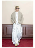 Wiaofellas  -  Men's Casual White Wide Leg Pants Street Style Versatile Design Large Straight Cut Long Trousers