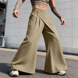 Wiaofellas  -  Men's Wide Leg Pants Solid Color Button Casual Irregular Trousers For Man Streetwear Baggy Leisure Pantalones Pants