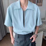 WIAOFELLAS  -  Men's Shirt Lapel Short Sleeve Solid Casual Men Clothing Loose Korean Style Streetwear Shirts Fashion Male Tops S-5XL