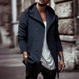 WIAOFELLAS  -  Autumn And Winter New Mens Medium-Length Windbreaker Fashionable Lapel Hooded Double-Breasted Solid Color Casual Windbreaker Men