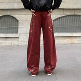 WIAOFELLAS  -  New trendy loose straight tube printed off white washed denim jeans