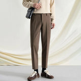 WIAOFELLAS  -  New Autumn And Winter Men's Solid Color Thick Nine-Point Suit Pants Retro Fashion Trend Loose Casual Simple Daily Men's Bottoms