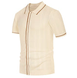 WIAOFELLAS  -  Men Luxury Button-down Knitted Polo Shirt Leisure Streetwear Retro Solid Color Short Sleeve Tops Knitwear Men's Clothing