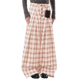 Wiaofellas  -  Men Plaid Pants Button Joggers Loose Casual Wide Leg Trousers Men Pleated Streetwear Baggy Fashion Wide Leg Pants