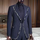 Wiaofellas  -  Stunning Beaded Wedding Suits for Men 2 Pcs Groom Tuxedo Groomsman Notched Lapel Custom Prom Blazer Set Fashion Costume