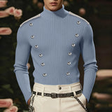 WIAOFELLAS  -  Men Sweater Patchwork Turtleneck Long Sleeve Knitted Male Pullovers Button Streetwear Fashion Casual Men Clothing S-3XL