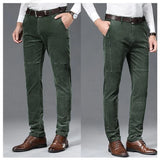 WIAOFELLAS  -  Plus Size 28-38 Men Pants Spring Autumn  Casual  Thicken Corduroy Slim Straight  Elastic Long Business Work Wear Trousers Black