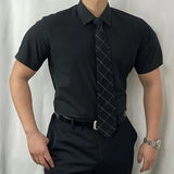 WIAOFELLAS  -  Men's Solid Color Short-Sleeved Shirt American Retro Fashion Trend Casual Simple Loose Breathable 2025 Summer New Men's Tops