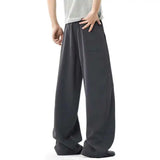 WIAOFELLAS  -  Simple Men's Trousers Casual Drawtring Spring Straight Suit Pants Elastic Waist Wide Leg Loose Male Bottom Summer