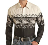 Wiaofellas  -  Men's Retro Western Striped Shirt Casual Short Sleeve Button-Up Cowboy Style Shirt