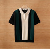 WIAOFELLAS  -  Summer New Men Knit Polo Shirts Stripe Contrast Color Shirts High Quality Luxury Knitwear  Short Sleeve Lapel Polo Tshirt