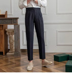 WIAOFELLAS  -  High Waist Men Dress Pants Trousers Spring Autumn New British Style Straight Slim Fit Suit Pant Solid Casual Fashion Men Clothes