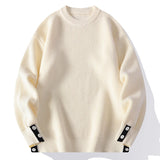 Wiaofellas  -  Trendy Cashmere Blend Fabric Sweater Warm Autumn Winter Wool Knitted Pullover Sweater With Cuff Button Design casual Tops