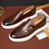 Wiaofellas  -  Men's Casual Shoes Embossed Leather Men Fashion British Style Penny Loafers Mens Slip-on Thick Sole Outdoor Flats