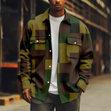 WIAOFELLAS  -  Casual Men's Brown Jacket Art Painting Print Vintage Long Sleeve Fashion Turn-down Collar Button Coat Casual Streetwear