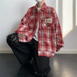 WIAOFELLAS  -  High-end Long Sleeved Checkered Shirt Autumn Style Men's Letter Embroidered Jacket with Lapel Trendy Brand Cool and High Street