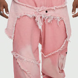 WIAOFELLAS  -  European and American Style Spliced Pink Hip-hop Workwear Wide-leg Tencel High-end Trendy Men's Jeans.