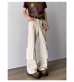 WIAOFELLAS  -  Simple Men's Casual Trousers Solid Color Multi Pockets Zipper Splicing Straight New Wide Leg Male Pants Summer 24K3872